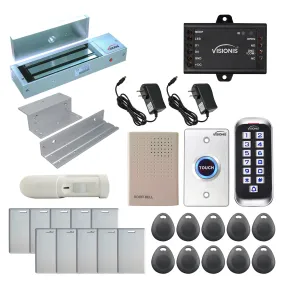 Visionis FPC-5647 One Door Access Control In Swinging Door 1200lb Maglock   Outdoor Slim Metal Touch Keypad/Reader Standalone With Mini Controller   Wiegand 26, No Software, EM Card, 1000 Users   PIR
